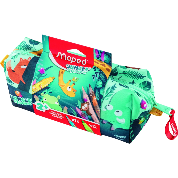 Maped Bolso Portatodo Jungle Fever Escolar con 12 Rotuladores y 12 Lápices de Colores Surtidos 3
