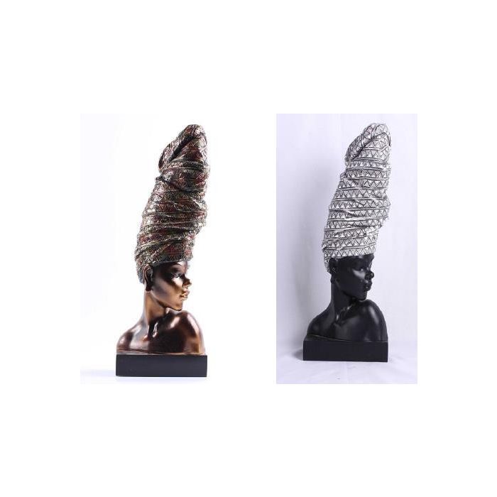 DKD Home Decor Figura Africana de Resina Negro Cobrizo 13.5 x 42 x 15.5 cm - Lote de 2 Unidades