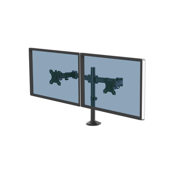 Fellowes 8502601 Brazo de Mesa Ergonómico Doble para Monitores hasta 30", 8 kg, VESA 75/100, Fijación Pinza/Tornillo, Negro