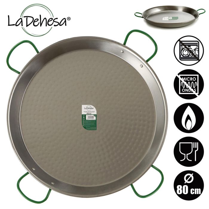 Paellera La Dehesa 80 cm, 40 raciones, acero pulido, 4 asas, apta gas y leña 3 Paellera La Dehesa 80 cm, 40 raciones, acero pulido, 4 asas, apta gas y leña 3