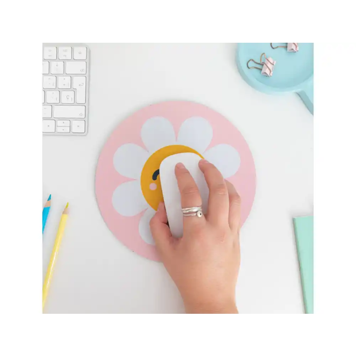 Wondee Alfombrilla de Ratón Redonda Margarita Antideslizante 200mm 2