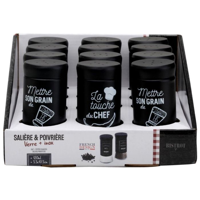 Totally Addict Salero O Pimentero Industriel Altura 10,5 cm Cristal y Acero Inoxidable 1