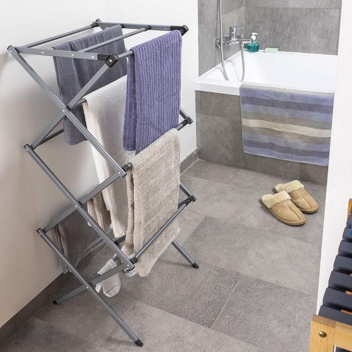 Tendedero Metálico Plegable y Extensible con 3 Alturas Cloxy InnovaGoods 11 barras 6 Tendedero Metálico Plegable y Extensible con 3 Alturas Cloxy InnovaGoods 11 barras 6