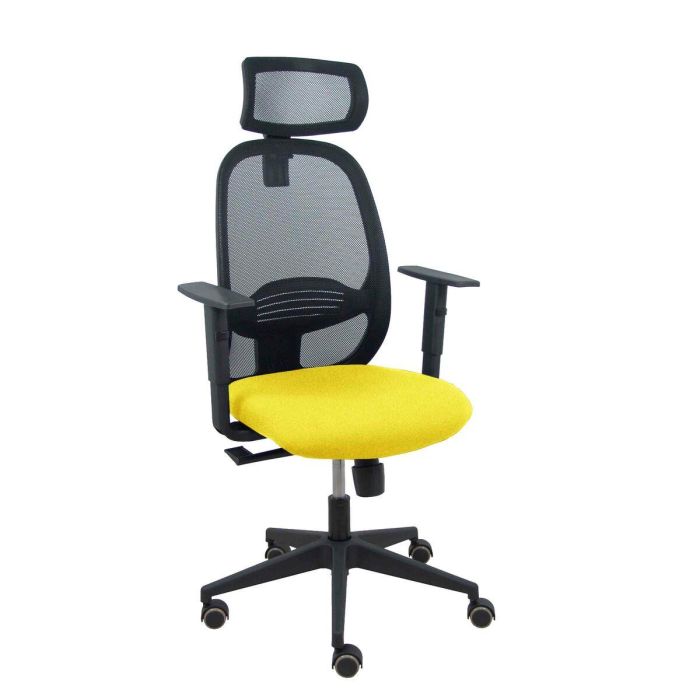 PIQUERAS Y CRESPO Silla Cilanco negra malla negra asiento bali amarillo brazo regulable cabecero regulable PIQUERAS Y CRESPO Silla Cilanco negra malla negra asiento bali amarillo brazo regulable cabecero regulable