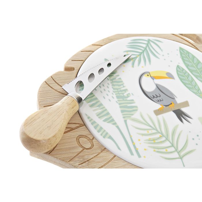 DKD Home Decor Tabla de Aperitivo Tropical Multicolor, Set 3 Piezas Gres y Bambú, 18x3x28 cm, Apta Lavavajillas 1