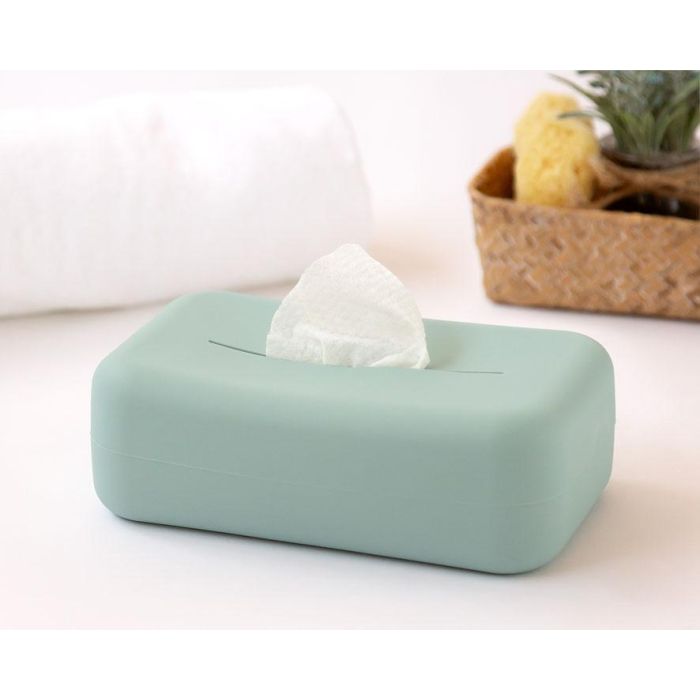 KioKids Porta Toallitas de Silicona Verde Salvia para Bebés 0+ meses - Dispensador con Agujero Inferior y Superior
