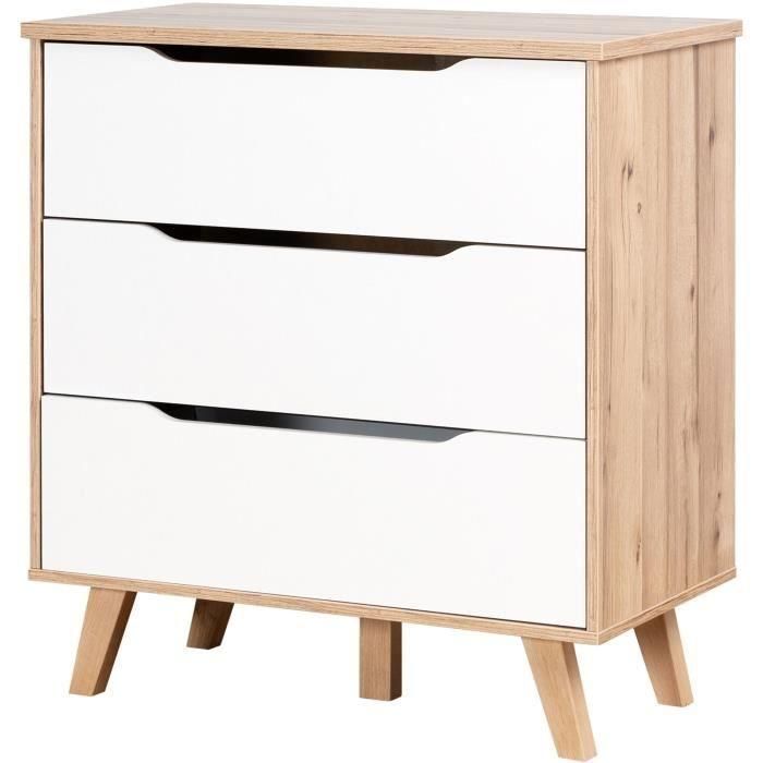 FINLANDEK VANKKA Cómoda Cajonera Escandinava, 3 Cajones, Roble y Blanco Mate, Patas Madera Maciza, 80x42x86 cm FINLANDEK VANKKA Cómoda Cajonera Escandinava, 3 Cajones, Roble y Blanco Mate, Patas Madera Maciza, 80x42x86 cm