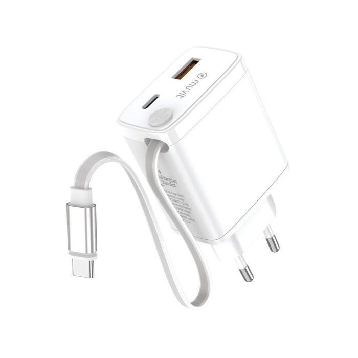 muvit for change cargador de pared Retráctil Tipo C PD 30W blanco 2