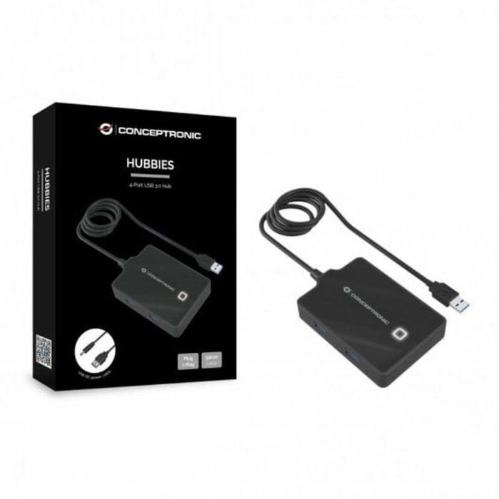 Hub USB Conceptronic 110517107101 Negro 90 cm (1 unidad) 2 Hub USB Conceptronic 110517107101 Negro 90 cm (1 unidad) 2