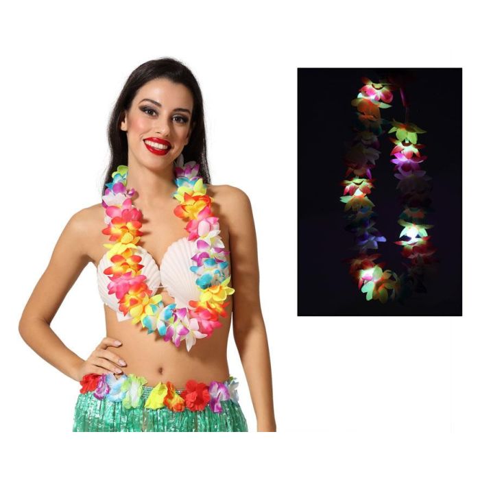 Collar Hawaiano Multicolor Con Luz LED Para Fiestas y Disfraces Tropicales