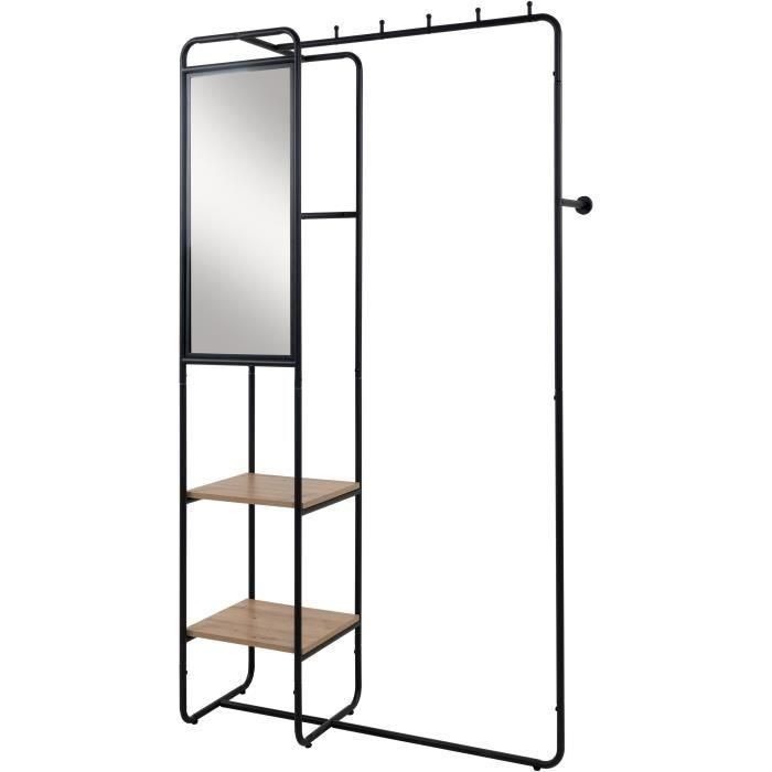 Mueble de recibidor - LUTON - Estructura metálica - Negro / Roble artesano - 100 x 185 x 37 cm - 2 estantes - 1 espejo 4 Mueble de recibidor - LUTON - Estructura metálica - Negro / Roble artesano - 100 x 185 x 37 cm - 2 estantes - 1 espejo 4