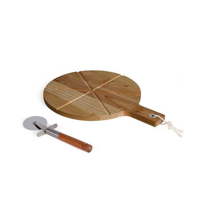Livoo MES158 Juego de Pizza con Tabla para Servir de Madera de Acacia de 30x45 cm, Incluye 1 Cortador de Pizza y Mango con Orificio para Colgar