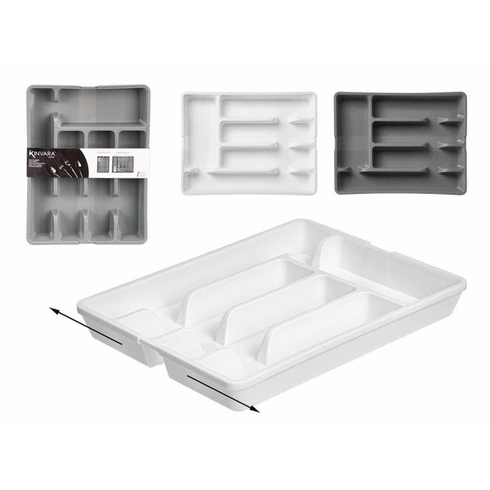 Kinvara Cubertero Plegable de Plástico Blanco/Gris Surtido 36.5x27.5x4.5 cm Extensible a 44.5 cm (Set de 12)