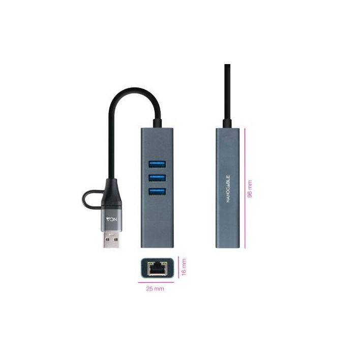 NANOCABLE CONVERSOR USB-C+USB-A/M 3.0 ETHERNET+ 3xUSB-A 15CM 2