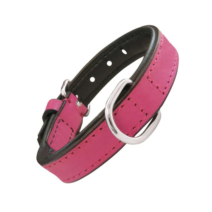 Gloria Collar Perro Piel Auténtica Acolchado Suave y Mullido Fuxia 35 cm x 15 mm para Máxima Comodidad y Durabilidad Antirozaduras
