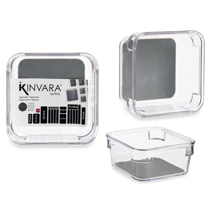 Kinvara Organizador con Antideslizante 9.3x4.5x9.3 cm, Plástico PET 100% Reciclado, Gris/Transparente (24 Unidades) Kinvara Organizador con Antideslizante 9.3x4.5x9.3 cm, Plástico PET 100% Reciclado, Gris/Transparente (24 Unidades)
