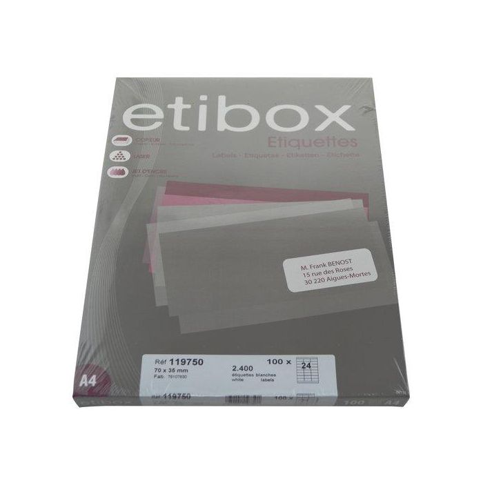 Etiquetas Adh.Impr. A4 Blanca Caja 100H C.Rectos 70X35 Mm 2.400 Uds.