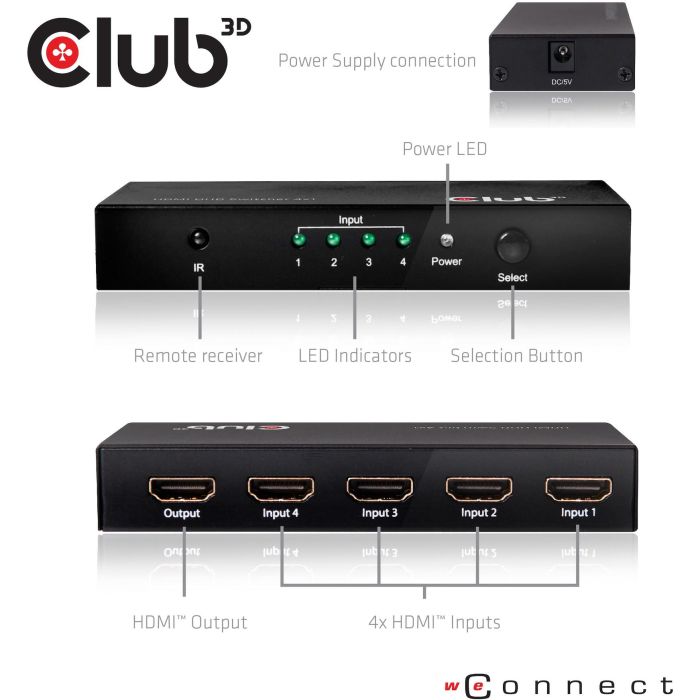 Club3D HDMI Switch Box 4 Entradas 1 Salida 4K Ultra HD 60Hz compatible con HDMI 2.0a, HDCP, con mando a distancia 9 Club3D HDMI Switch Box 4 Entradas 1 Salida 4K Ultra HD 60Hz compatible con HDMI 2.0a, HDCP, con mando a distancia 9
