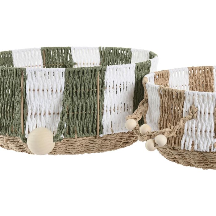 Cesta Tropical DKD Home Decor Verde Crema 35 x 16 x 35 cm Set de 2 1 Cesta Tropical DKD Home Decor Verde Crema 35 x 16 x 35 cm Set de 2 1