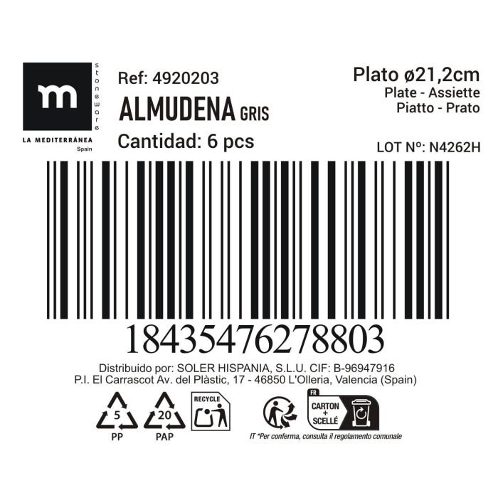 Plato Gris Almudena 21.2 cm - Inde (12 Unidades) 2 Plato Gris Almudena 21.2 cm - Inde (12 Unidades) 2