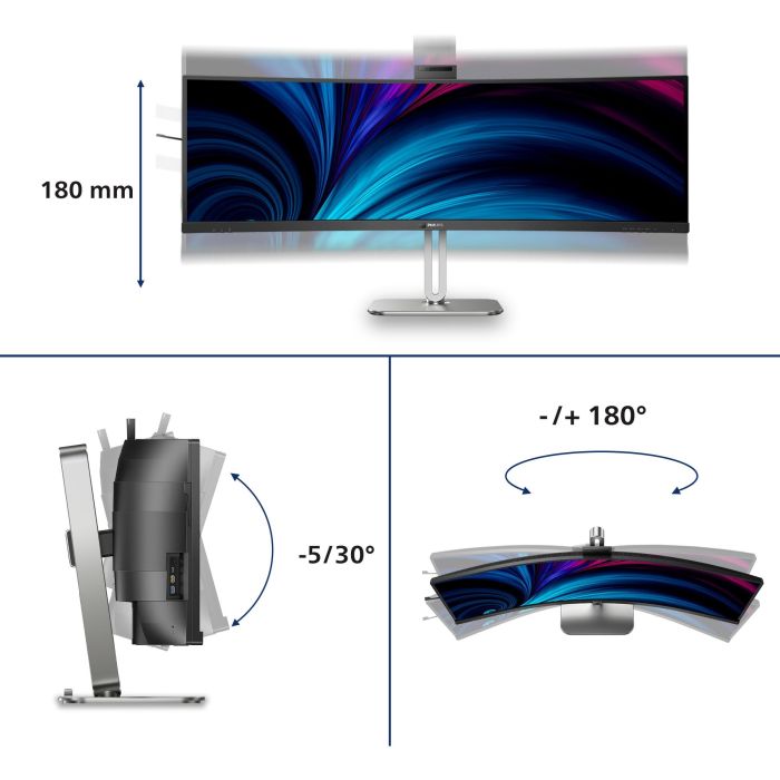 Philips 49B2U6903CH Monitor Curvo Profesional 48.8" Dual QHD, Thunderbolt 4, Webcam, Regulable en altura 7