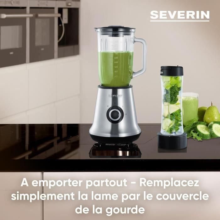 Severin SM3737 Batidora de Vaso Clásica con Extractor de Nutrientes Mix & Go - 500W, 1L, Cuchillas Acero Inox, Botella Portátil 600ml 5