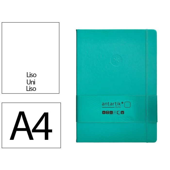 Cuaderno Con Gomilla Antartik Notes Tapa Dura A4 Hojas Lisas Turquesa 100 Hojas 80 gr Fsc