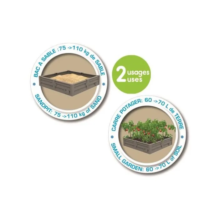 Smoby 850208 Bac Square Garden 2 en 1: Mesa de arena y huerto de vegetales, 76x76cm, Lona incluida 2