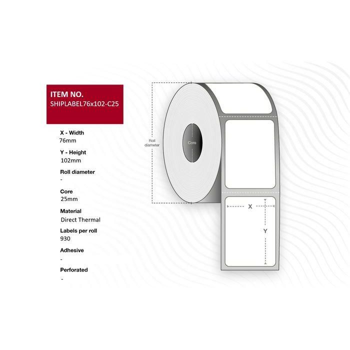 Capture Ship-label 76 x 102mm, Core 25mm. Direct Thermal, 930 labels per roll, 12 rolls per box. Ideal for PostNord, DB Schenker and UPS packages Capture Ship-label 76 x 102mm, Core 25mm. Direct Thermal, 930 labels per roll, 12 rolls per box. Ideal for PostNord, DB Schenker and UPS packages