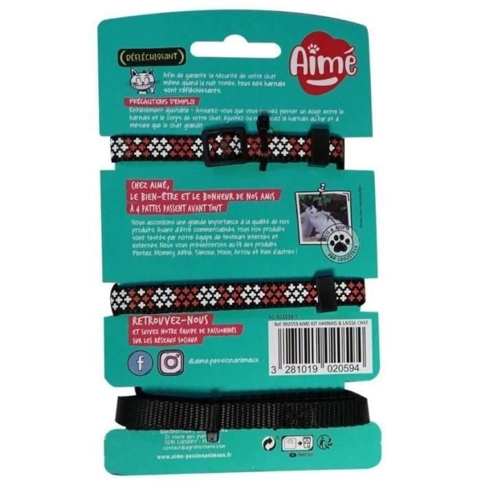 AIMÉ AIM3281019020594 Kit de Arnés y Correa Reflectante Rojo para Gatos 1