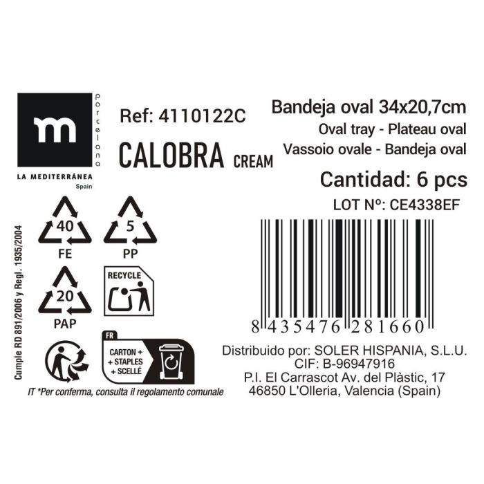 Bandeja Calobra 34.1 x 20.7 cm crema - Inde (12 Unidades) 2 Bandeja Calobra 34.1 x 20.7 cm crema - Inde (12 Unidades) 2