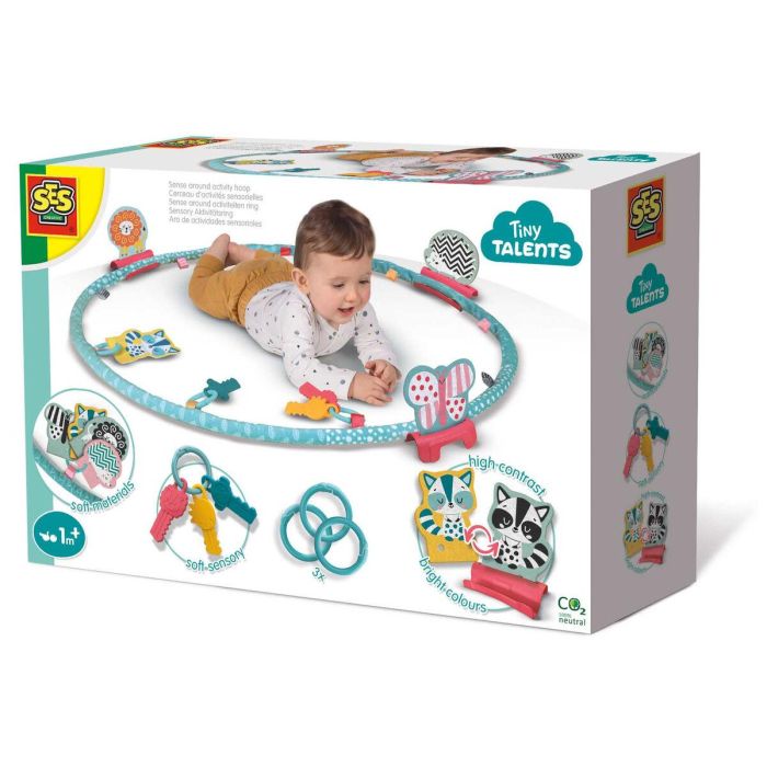 SES Creative Aro de Actividad Sensorial Infantil para Bebés desde 1 Mes, Tela Suave, 9 Anillos de Actividades Interconectables 1 SES Creative Aro de Actividad Sensorial Infantil para Bebés desde 1 Mes, Tela Suave, 9 Anillos de Actividades Interconectables 1