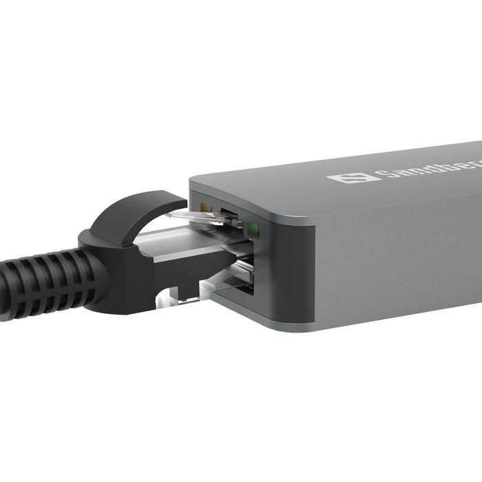 Sandberg Adaptador USB-C/A 2.5 GbE RJ45 para Red Gigabit Ultrarrápida de hasta 2.5 Gbps, Compatible con USB-C y USB-A 1
