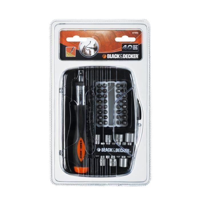 Juego de 40 piezas para atornillar con atornillador de carraca a7062-xj black+decker 1