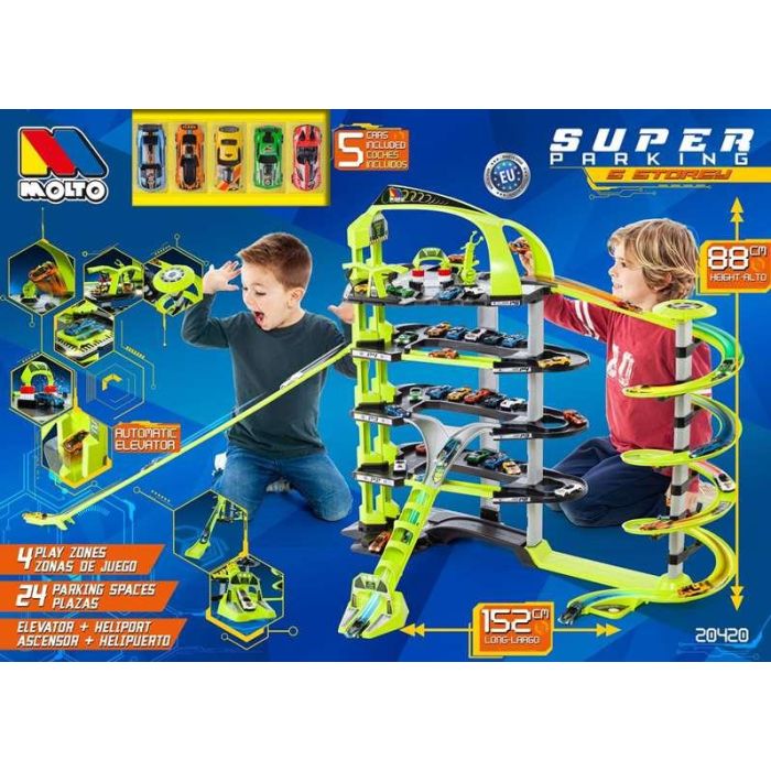 Molto Parking 5 plantas 152 cm de largo incluye 5 coches para niños a partir de 3 años 13
