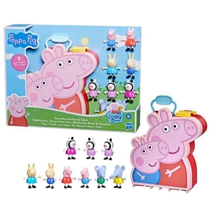 Peppa Pig Peppa's Adventures Mallette Peppa, George y sus amigos, juguete preescolar, 9 figuras con las hermanas Zebra