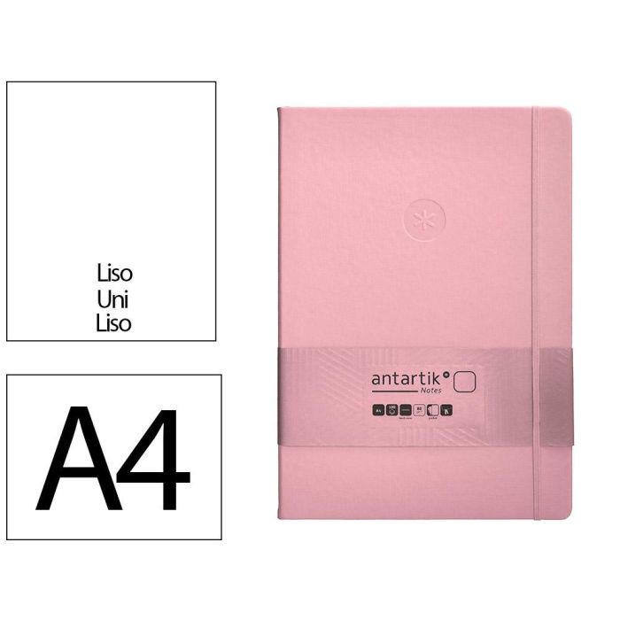 Cuaderno Con Gomilla Antartik Notes Tapa Dura A4 Hojas Lisas Rosa Pastel 100 Hojas 80 gr Fsc