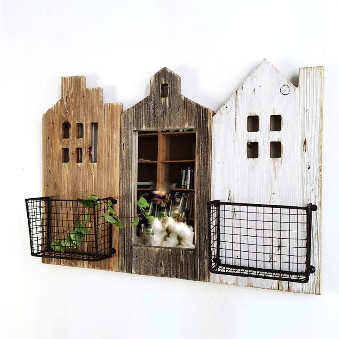 DKD Home Decor Revistero Atlántico de Paulownia y Metal Marrón y Blanco, Diseño de Casas, 57 cm Ancho x 10 cm Fondo x 40 cm Alto