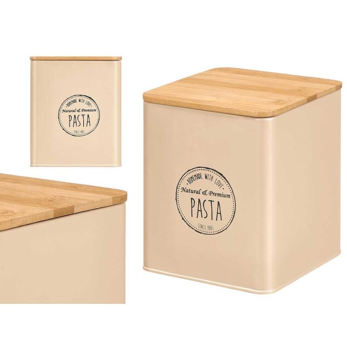 Kinvara Tarro Cuadrado Tapa Bambú Pasta Beige 14x14x16.5 cm (Set de 12)