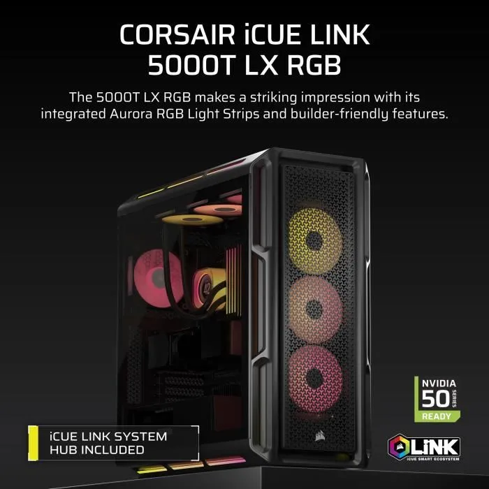 Corsair COR0840440487739 Caja para PC iCUE LINK 5000T LX RGB Series Semitorre Negra 1