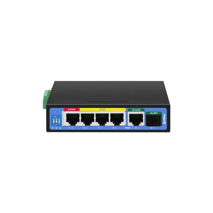 Ernitec Switch industrial 4 puertos PoE Gigabit + 1 RJ45 Gigabit uplink + 1 SFP Gigabit uplink gestionable L2+