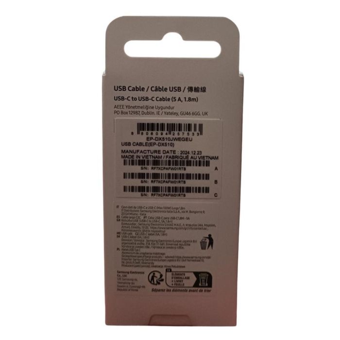 Samsung EP-DX510JWEGEU Cable USB-C a USB-C 5A 1.8M Blanco 4