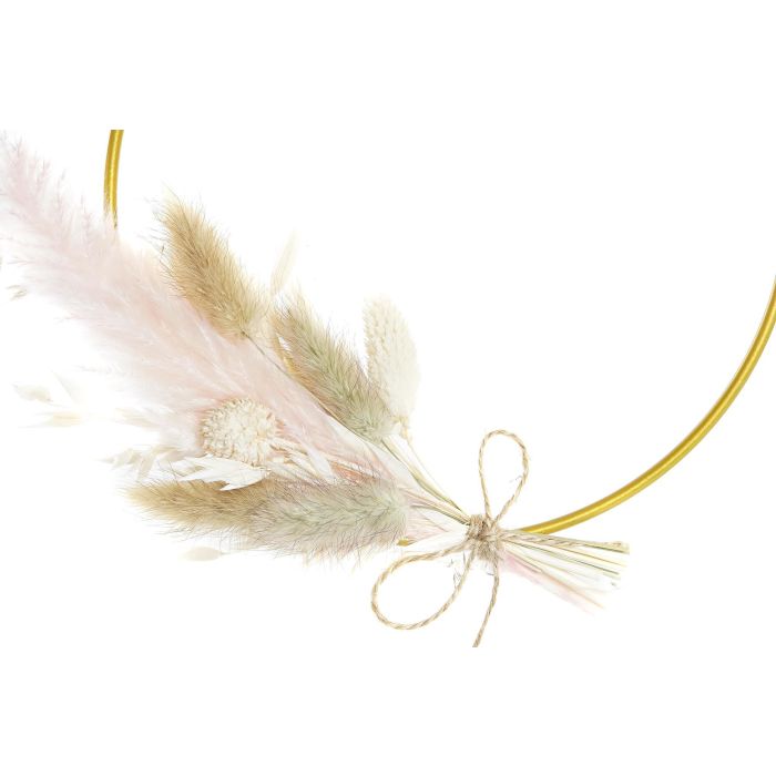 DKD Home Decor Decoración Colgante Shabby Rosa Palo Marron Dorado Metal Flor Seca 20 x 20 x 2 cm (4 Unidades) 1