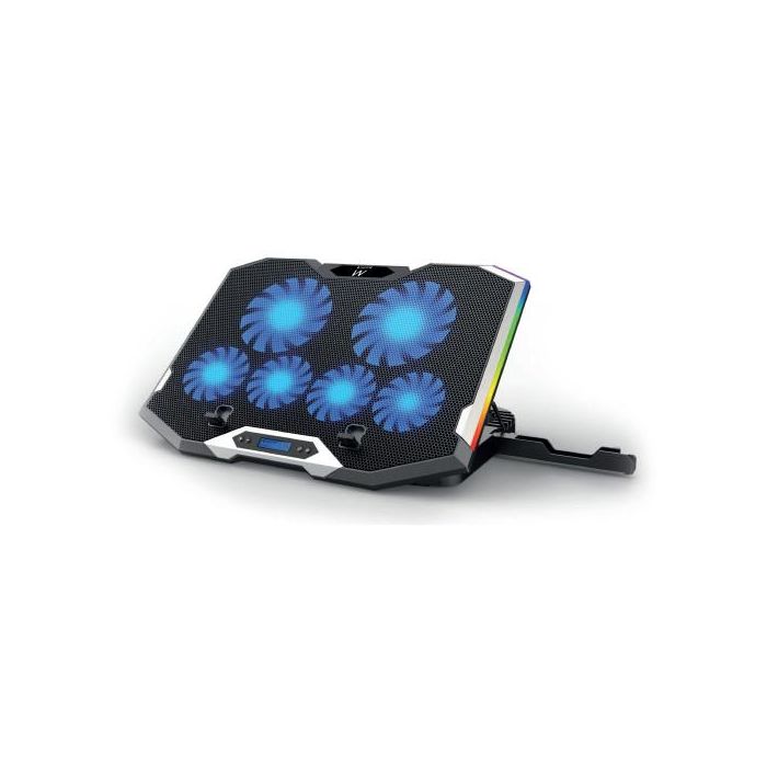 Ewent EW1260 Base Refrigeradora para Portátil hasta 17" (43,2 cm) con 5 Ventiladores, 2500 RPM, Iluminación RGB USB Negro/Blanco