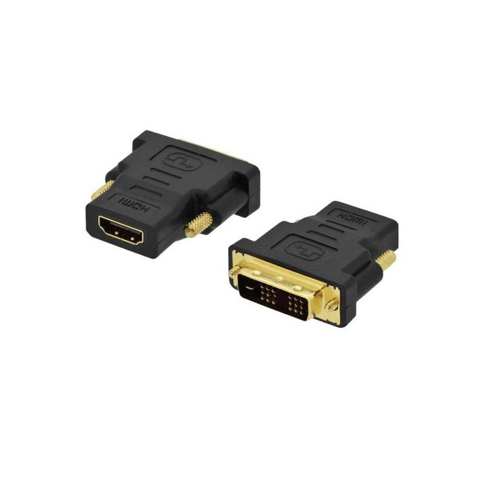 Ewent Adaptador DVI a HDMI 18+1, EC1370, Negro/Oro, Conversor DVI Masculino a HDMI Hembra 1