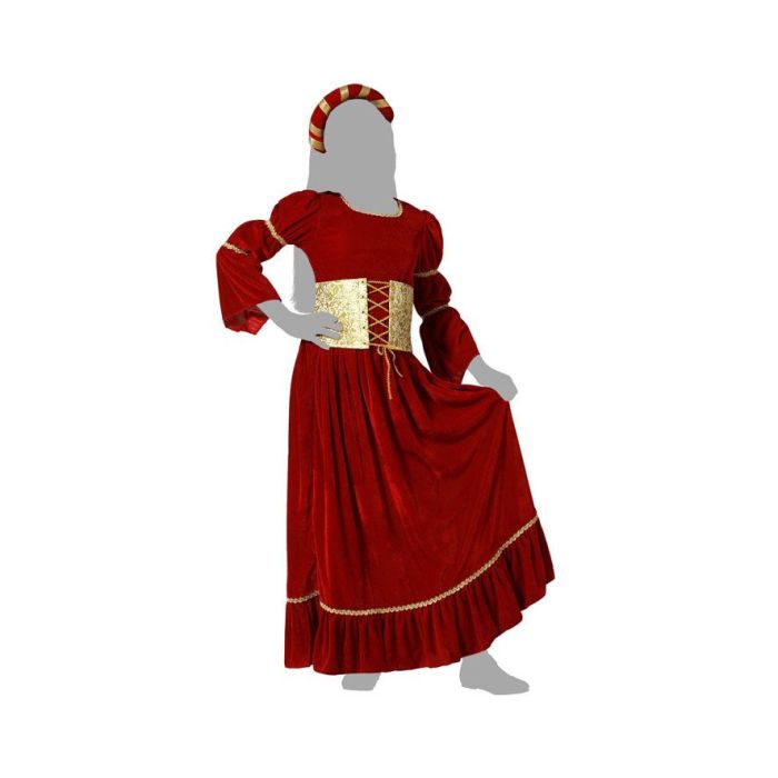 Disfraz Reina Medieval Rojo Vestido Con Diadema Niña 5-6 Años