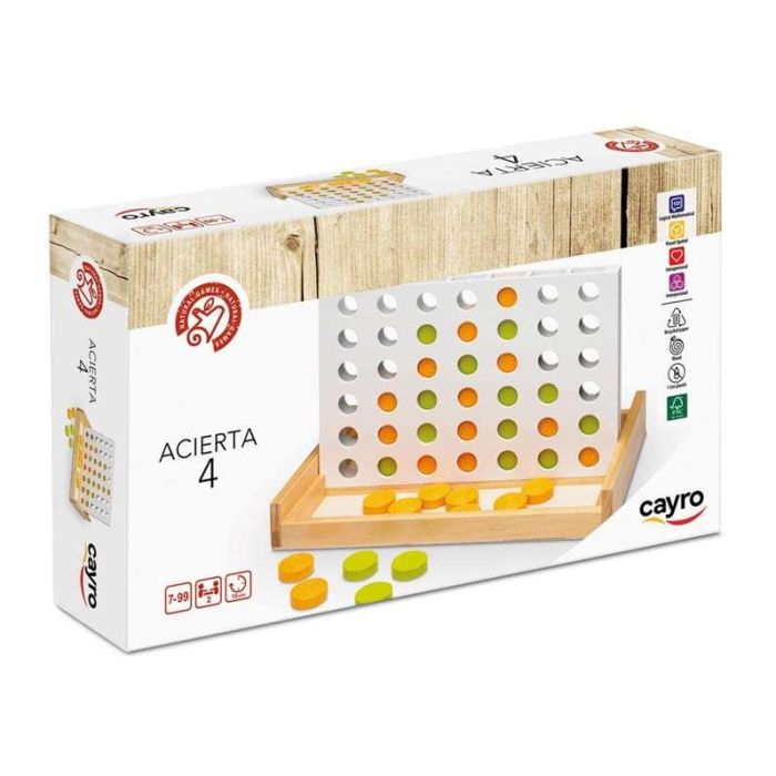 Juego acierta 4 de madera con 42 piezas. 2 jugadores. 28,5x17x4cm Juego acierta 4 de madera con 42 piezas. 2 jugadores. 28,5x17x4cm