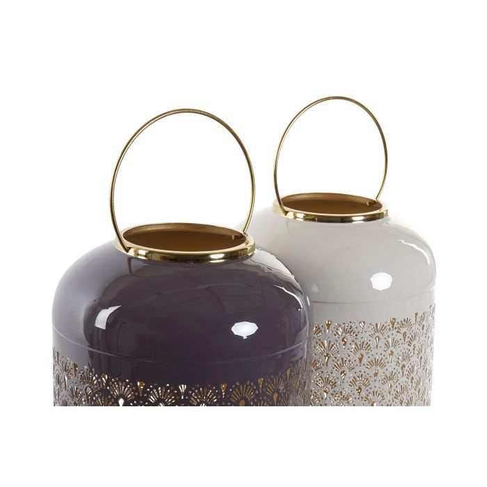 DKD Home Decor Portavelas Beige Malva Aluminio 24 x 57 x 24 cm (2 Unidades) 1