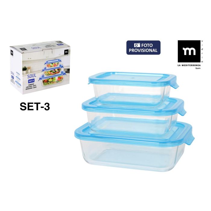 Inde Set de 3 Fiambreras Rectangulares "Soul" - Capacidades 370 ml, 640 ml y 1040 ml (8 Cajas)