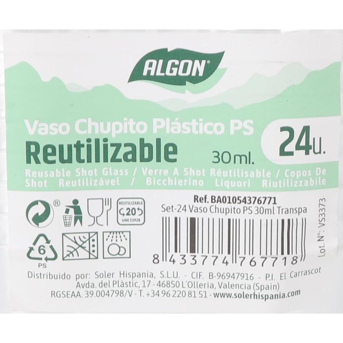 Set de 24 vasos chupito PS 30 ml transparente Algon (24 Cajas) 7 Set de 24 vasos chupito PS 30 ml transparente Algon (24 Cajas) 7
